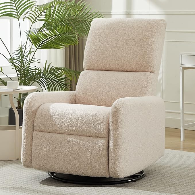 360° Rocking Chair Nursery Rocker Chair with Side Pockets Glider Nursing Chair with Steel Structure Base Small Chair for Small Spaces Sherpa Swivel Accent Chairs for Living Room Nursing