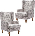 DUOMAY Tufted Accent Chair Set of 2 Modern Linen Upholstered Wingback Side Arm Chair for Living Room Bedroom with Wood Legs Comfy Reading Guest Chair for Office Beige Flower Pattern