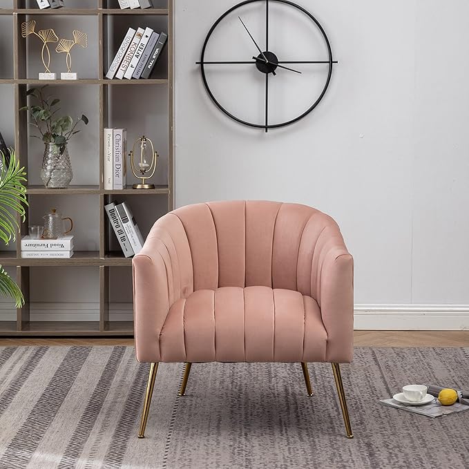 Modern Velvet Tub Chair Armchairs Barrel Accent Dinning Chair with Gold Plated Metal LegsThick Soft Padded Seat for Living Room