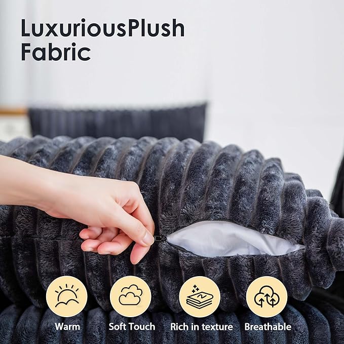 108 Boneless Couch Modular Sectional Couches for Living Room L Shaped Deep Seat Chaise with Side Pockets No Assembly Required Plush Corduroy Fabric Sleeper Sofa for Apartments Dark Grey