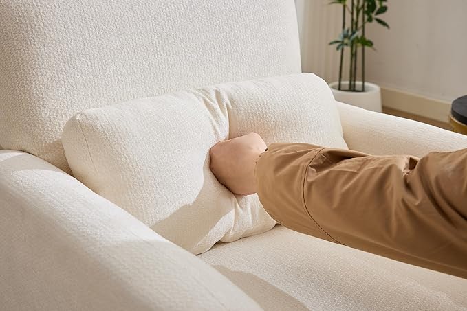 GDFStudio 30 Modern Accent Chair Upgrade Leisure Boucle Upholstered Armchair with Straight Arms and Waist Pillow Comfy Single Sofa Chair for Living Room Bedroom Office Apartment Ancient White