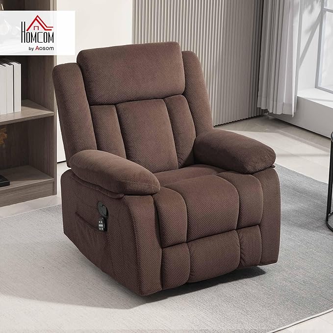 HOMCOM Swivel Rocker Recliner Chair with Vibration Massage and Heat Oversized Velvet Manual Glider Recliner Rocking Chair with Footrest Remote Side Pockets for Living Room Brown
