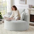 Round Chair Lounge Chaise Indoor 48.8 Oversized Sofa Chair Upholstered Corduroy Deep Seat Sleeper Sofa Bed No Assembly Required for Living Room Bedroom Apartment Light Grey