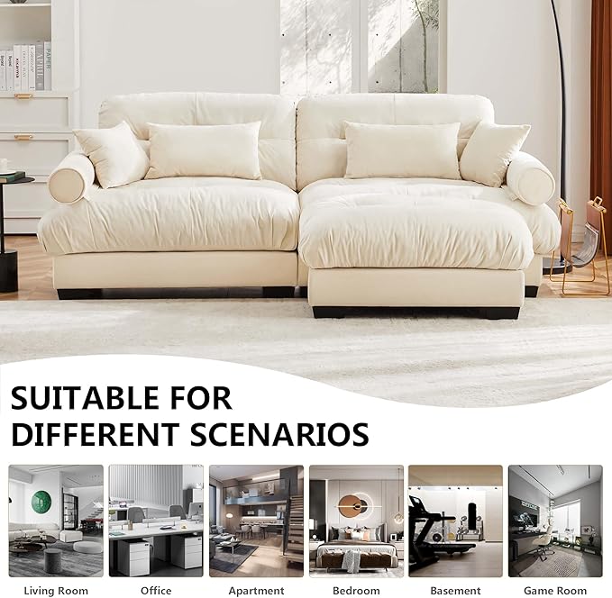 Aoowow Oversized 2 Seater Cloud Sofa Couch with Ottoman for Living RoomLarge Modular Sectional L-Shaped Cloud Sofas Deep SeatModern Velvet 2 Seat Couches Lounger SleeperTufted