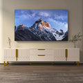 Luxury TV Stand for 55 65 75 Inch TV Carving Design Entertainment Center for 50 60 70 Inch TV Metal Legs TV Console TV Table Equipped with Two Drawers and Cabinets White