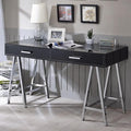 Modern Black &amp Chrome Writing Desk with Two Drawers - Home Office Desk Student Desk Contemporary Wood &amp Metal Desk