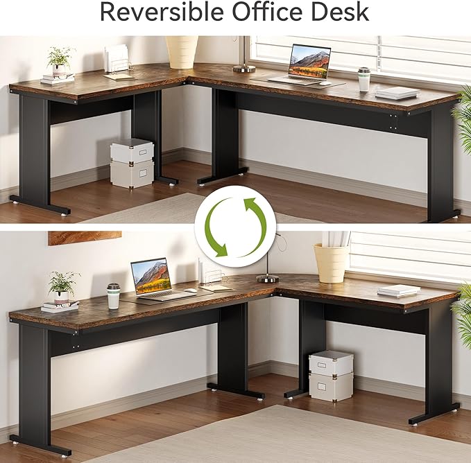 LITTLE TREE 83 Inch L-Shaped Office Desk with Drawers Large Executive Office Desk with Storage Wooden Computer Desk with File Cabinet Modern Work Desk for Home Office Brown