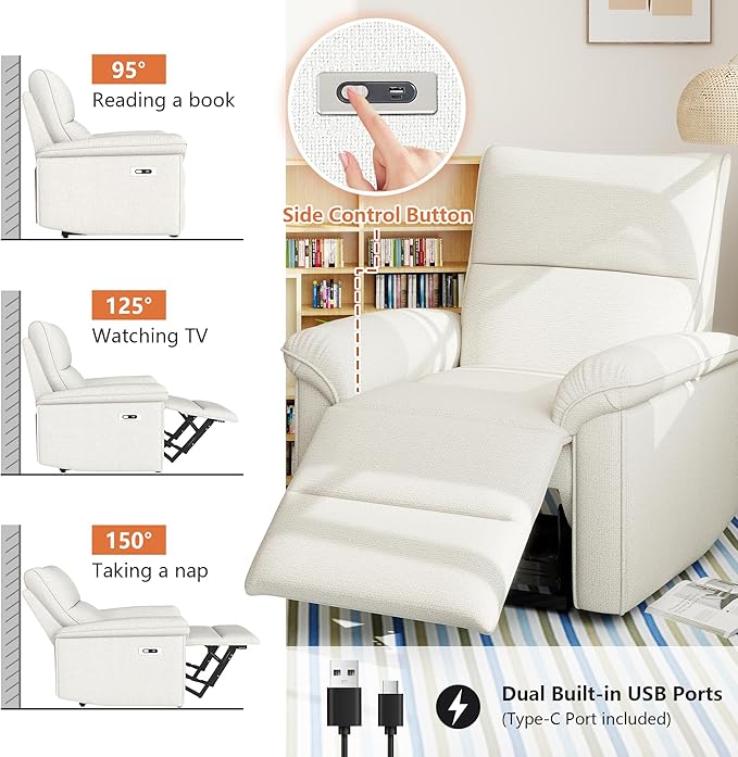 Wall Hugger Recliners for Small Spaces Zero Wall Power Recliner on Clearance Fabric RV Recliner Home Theater Seating for Living Room w/USB Ports (Beige)