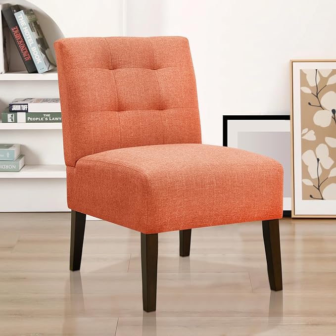 Accent Chair for Living Room Modern Comfy Chair with Solid Wood Frame Small Cozy Chair for Bedroom Office Reading Corner (Orange-2)