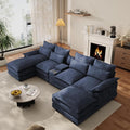 OUYESSIR 135 U Shaped Sectional Cloud CouchBlue Sectional Couches for Living RoomComfy Fluffy Chenille Oversized Cloud CouchModular Sectional Sofa with Central Console &amp Double Chaise Lounge