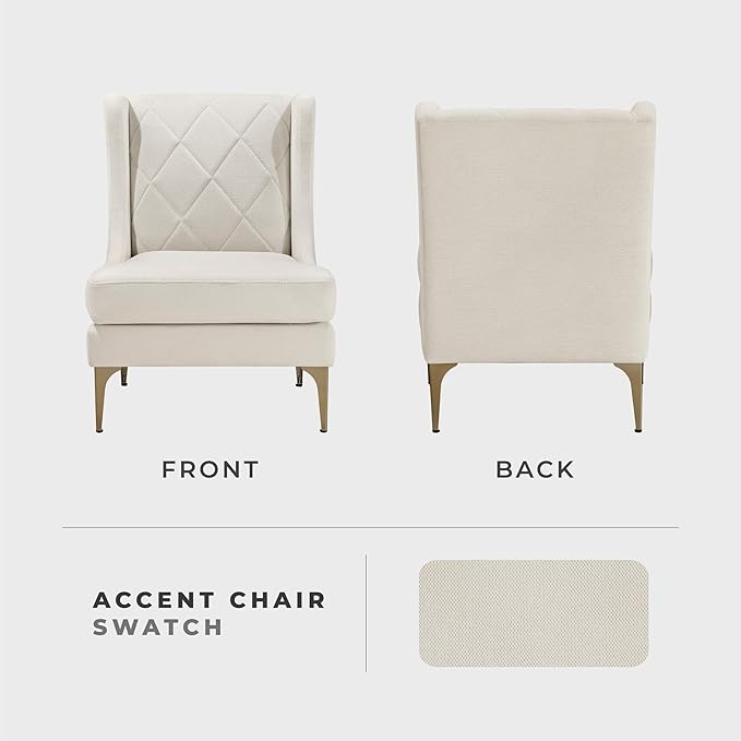 Lexicon Modern Accent Chair Living Room Chenille Upholstered Single Sofa Chair with Gold Metal Legs Wing Back &amp Diamond Stitched Back Armchair for Bedroom/Office/Waiting Room Taupe