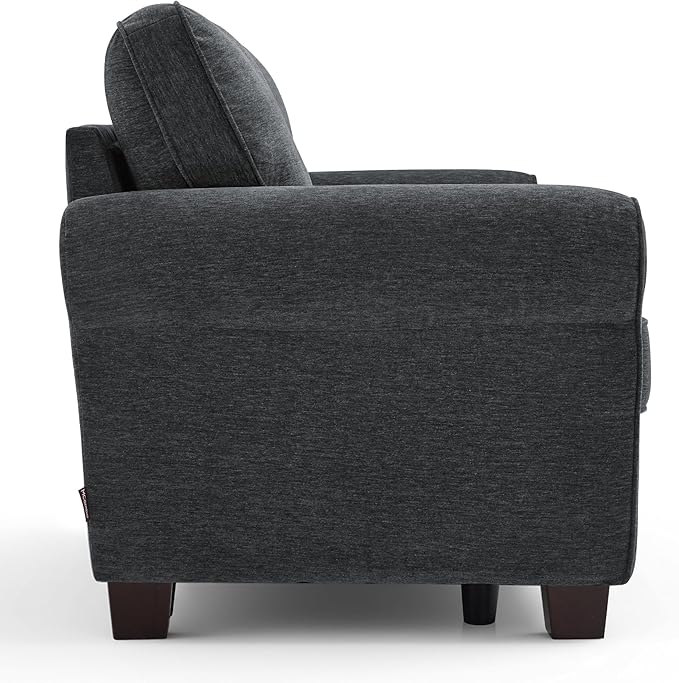 MCombo 67.7 Loveseat Sofa 2-Seater Small Couch for Small Spaces Classic Rolled Arm Upholstered Sofa with Solid Wood Legs for Living Room Removable Cover Chenille Fabric VE730 (Dark Grey)