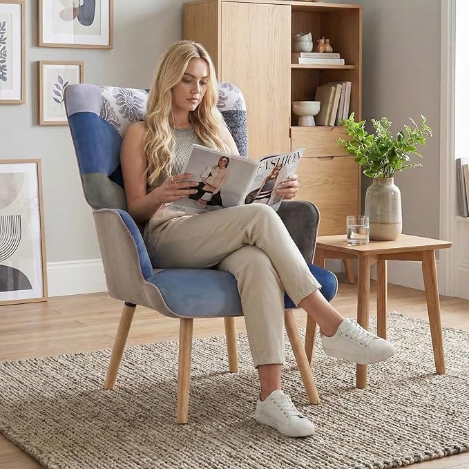 Joysoul Living Room Accent Chair Modern High Back Arm Chair Houndstooth Pattern Bohemian Style Chairs for Bedroom Waiting Room