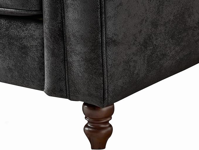 Loveseat Velvet Fabric Two- Seater Couch Buckle Design and Rivet Decoration Deep Seated Double Sofa Suitable for Living Room Bedroom Apartment Hotel etc (black-05)