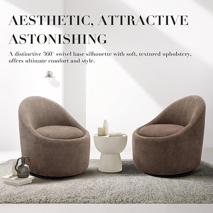 COLAMY Modern Swivel Accent Chair with Hidden Storage 360° Barrel Swivel Chair Small Swivel Armchair for Living Room/Bedroom Brown Textile Material
