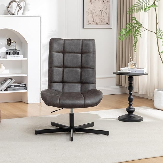 Roundhill Furniture Arlena Faux Leather Tufted Swivel Accent Chair Brown