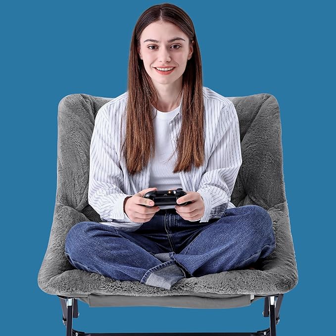 OAKHAM Comfy Chair for Adults Soft Faux Fur Folding Lounge for Bedroom Living Room Dorm Rooms Flexible Reading Chair for Teens Kids X-Large Foldable (Faux Fur-Charcoal Gray)