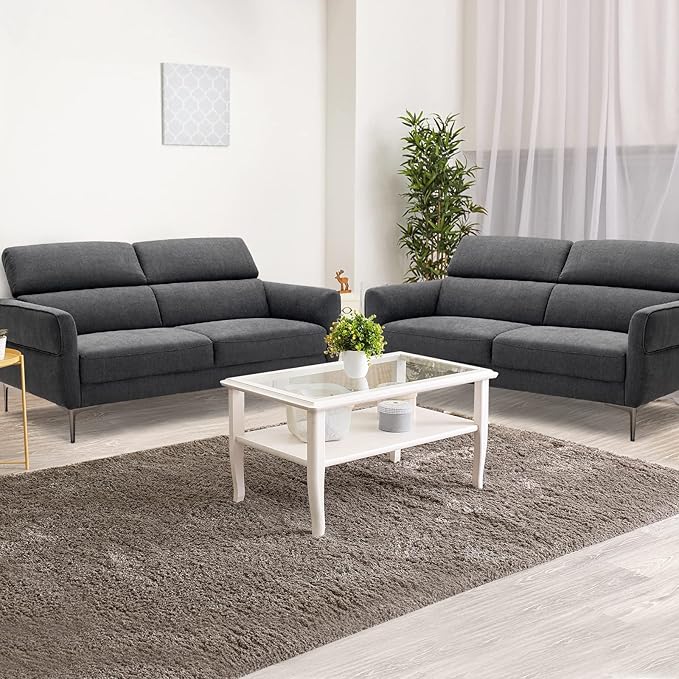 Giantex Couch Upholstered Loveseat with Lift-up Headrest and Metal Legs Comfy Cushion CertiPUR-US Sponge 2-Seat Sofa for Living Room Apartment Studio Condos (Loveseat Gray)