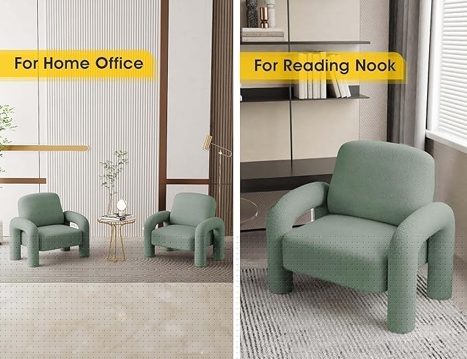 Modern Sherpa Accent Chair Teddy Upholstered Arm Single Sofa Cozy Fluffy Reading Chair for Living Room Bedrooms Corner (Mint Green)