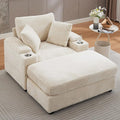 50 Oversized Chaise Lounge Chair Indoor with Ottoman and Storage Comfy Corduroy Sleeper Chair with Cup Holder Deep Seat Upholstered reading Chair Reclining Chair for Living Room Bedroom(Beige)