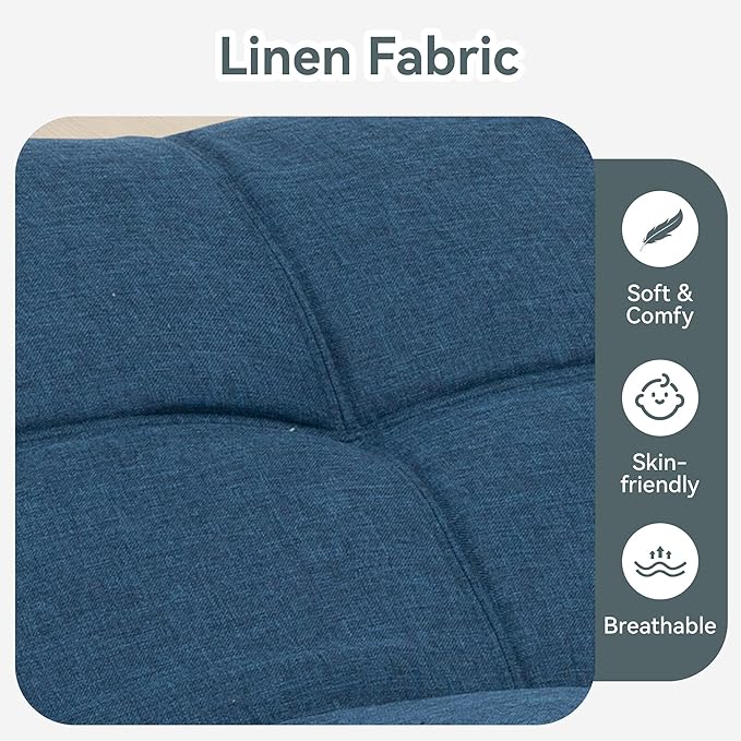 Futon Sofa Bed Convertible Couch Blue Linen Sofa Bed with Memory Foam Adjustable Backrest &amp Armrests Multifunctional Small Loveseat Sleeper Sofa for Living Room Apartment Office