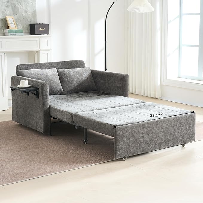 45 Oversize 3-in-1 Sleeper Chair 75 Long Pull-Out Sleeper Sofa Bed with Wing Table and Side Pocket for Living Room Bedroom Small Space Gray