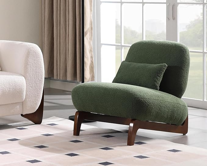 Morden Fort 2 Piece Cloud Couch Set Modern Sherpa Boucle Sofa Set with Wood Legs Skin-Friendly Minimalist Upholstered Comfy Couch Sofa for Living Room White 3-Seater &amp Geen Tilt Back Chair Mix