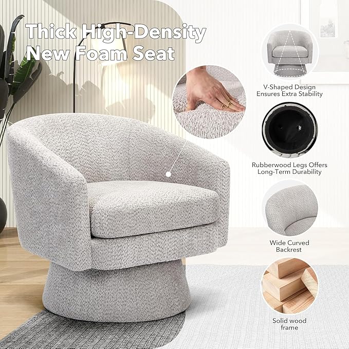 360° Swivel Accent Reading Chair - Chenille Lounge Single Sofa with Storage Modern Club Armchair for Living Room Bedroom &amp Office（Light Gray）