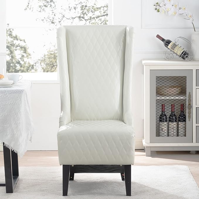Henf 22 Wide Upholstered Wingback Accent Chair PU Leather Living Room Chair Modern Side Chair Leisure Chair High Backrest Indoor Single Sofa with Solid Wood LegsWhite