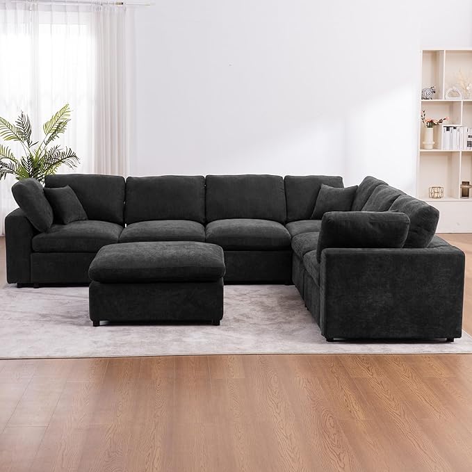 Oversized Modular Sectional Sofa U Shaped Couch with Movable Ottoman Large 7 Seater Corner Sofa for Living Room Office Spacious Space (Gray)