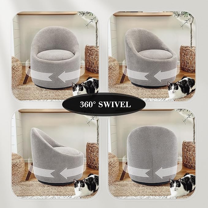 COLAMY Swivel Accent Chair Set of 2 360° Swivel Round Chair with Hidden Storage Modern Small Barrel Armchair for Living Room/Bedroom LightGrey Textile Material