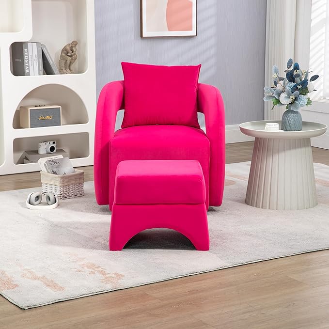 House Hold Accent Chair with Ottoman Mid Century Modern Barrel Chair Upholstered Club Tub Round Arms Chair for Living Room