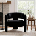 HNY Mid Century Modern Velvet Barrel Accent Chair Comfy Round Upholstered Armchair with Open Back Side Club Chair Lounge Arm Chair for Living Room Bedroom Waiting Rooms Small Spaces Black