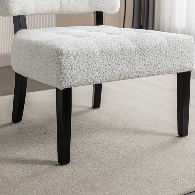 Contemporary Tufted Oversized Accent Chair with Plush Boucle Fabric and Faux Leather Options Kiln-Dried Hardwood Frame Deep Cushion Seat Ergonomic Back Support Versatile Living Room Chair (White)