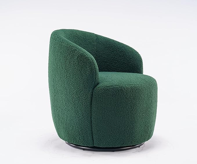 kevinplus Swivel Barrel Chair Accent Armchair for Living Room Bedroom 360 Degree Modern Round Upholstered Single Sofa Couch Chair Cozy Small Swivel Chair for Apartment Teddy Fabric Dark Green