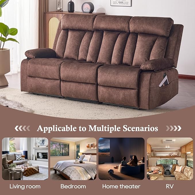 Power Reclining Sofa with Heat&ampMassage Reclining Couch with Multi-Function Console/USB Ports/Type C Wall Hugger 3 Seater-Sofa Recliner Reclining Sofa Couch for Living Room