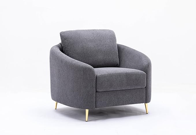 Modern Gray Linen Chair with Pocket Coil Seat for Living Room or Bedroom