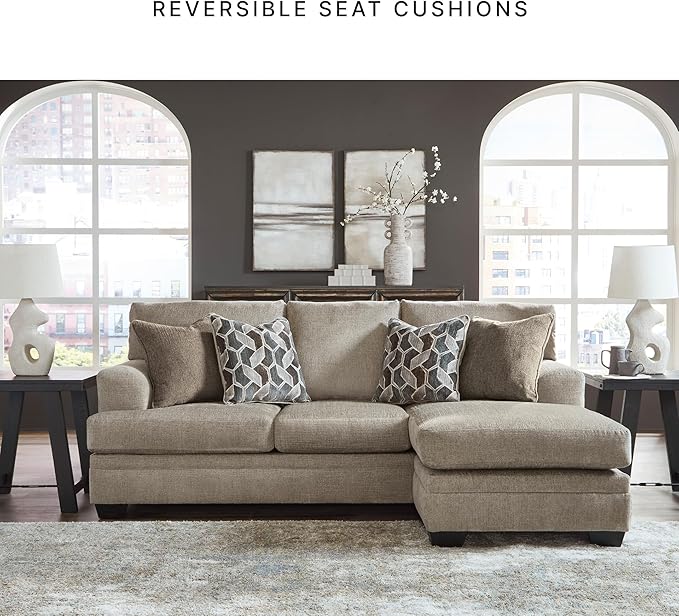 Signature Design by Ashley Stonemeade Casual Right-Arm Facing Sofa Chaise with 4 Toss Pillows Light Brown
