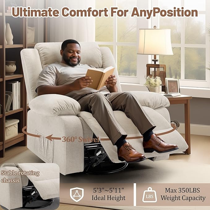 Rocker Recliner Chairs for Adults Oversized Recliner with Massage and Heating Function 360° Swivel Nursery Rocking Chairs Extra Wide Recliner Chair for Bedroom and Living Room