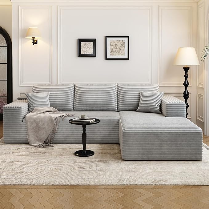 107.5 Cloud Modular Sectional Sofa Couch with L-Shape ChaiseModern Minimalist Upholstered Couches for Living Room BedroomDeep Seat Corner CouchNo Assembly Required (GreyRight Facing Chaise)