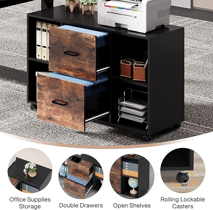 Tribesigns 63 Computer Desk with 40 Lateral File Cabinet L Shaped Executive Desk with Mobile Drawer Cabinet Office Furniture Set for Home Study Workstation Rustic Brown &amp Black