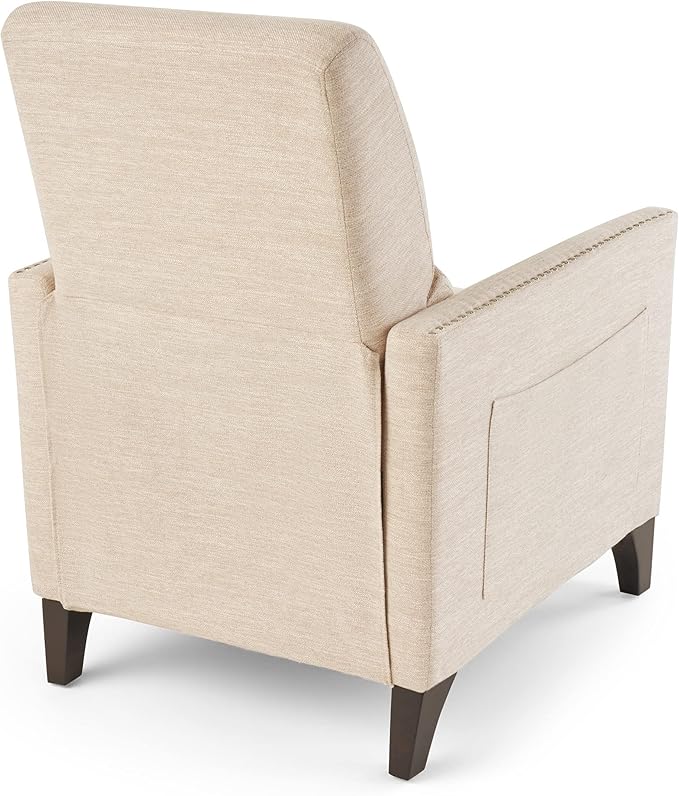 KEIKI Push Back Chair Living Room Chaise Lounge Single Sofa Upholstered Armchair with Wooden Legs and Nailhead Trim