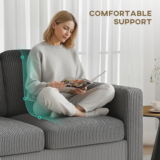 HOMCOM 73 Sectional Sofa L Shaped Couch with Reversible Chaise or Ottoman Corduroy 3 Seat Sectional Couch for Living Room Bedroom Apartment 2200lb Capacity Dark Gray