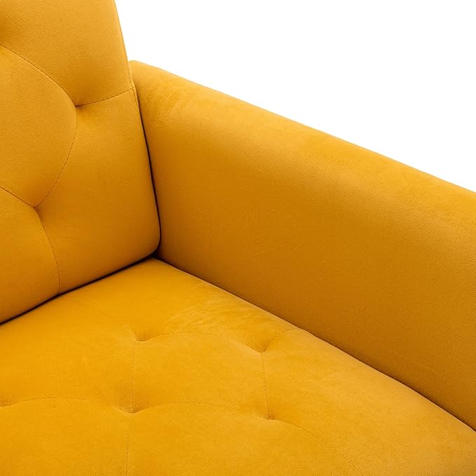 Modern Accent Chair Upholstered Single Sofa Arm Chair for Living Room and Bedroom Upholstered Comfy Armchair Chair with Solid Tapered Metal Legs (Mustard)