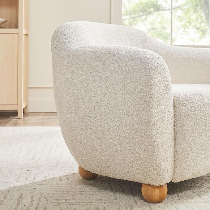 Walker Edison Linley Contemporary Bouclé Accent Chairs with Wood Legs 2-Pack Ivory