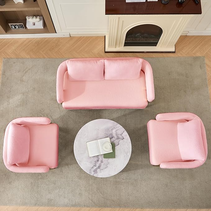 51 Comfy Loveset Sofa Pink Small Teddy Love Seat Sofa Bedroom Mini Couch Living Room Side Chair with Gold Metal Legs for Dressing Area Reception Room Office (Pink)