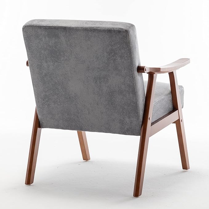 Accent Chair with Microfiber Upholstery and Solid Wood Frame Classic Mid-Century Modern Living Room Furniture for Extra Seating Spotted Grey