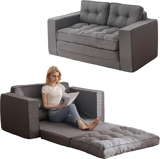 YOSHOOT Loveseat Sleeper Sofa55 Convertible Sofa Bed Couch Futon Couches for Living Room3-in-1 Pull Out Floor Couch with Reclining Backrest and Pillows
