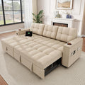 YITAHOME Sleeper Sofa L-Shaped Sofa Couch Bed with Storage Chaise &amp USB Reversible Sleeper with Pull Out Bed 4-Seat Fabric Convertible Sofa 2-in-1 Pull Out for Living Room Beige