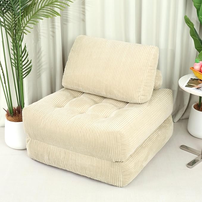 Camel Folding Sofa Bed - Convertible Sleeper Chair with Pillow &amp Back Support Comfy Foldable Mattress Portable Futon Fold Out Chair Bed for Living Room/Bedroom/Apartment